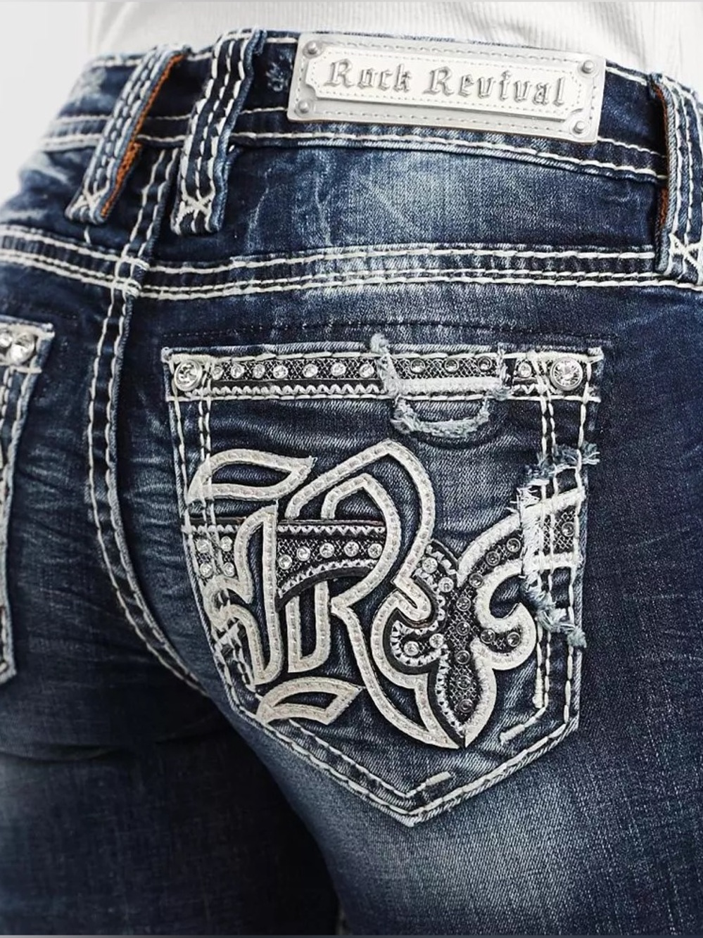 Exclusive Rock Revival Kelcie Boot Stretch Women's Dark Blue Embroidered Jeans